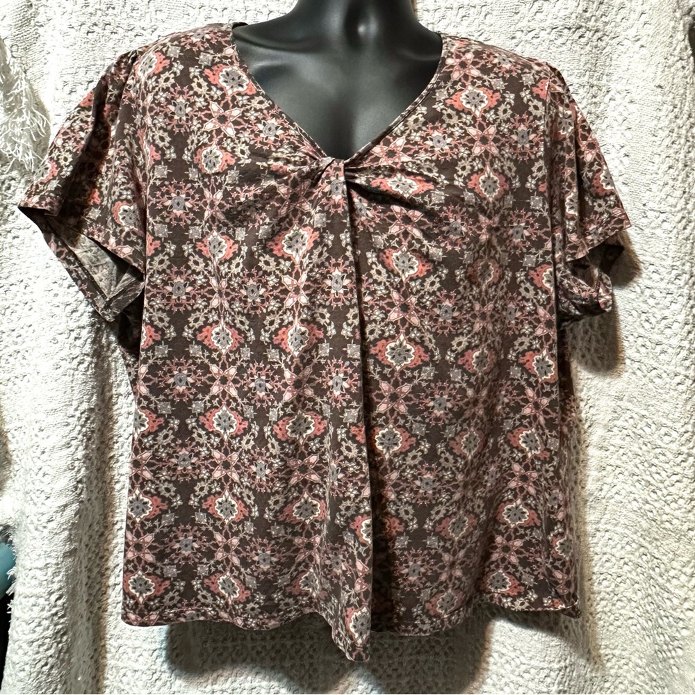 Croft & Barrow Multicolor Patterned V-Neck Blouse - Plus Size